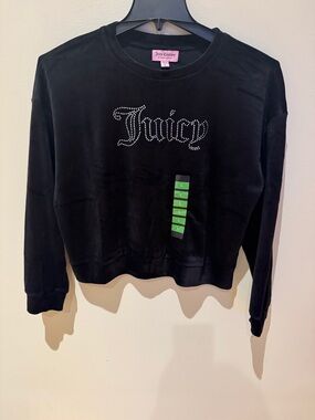 Juicy Couture Black Rhinestone 'Juicy' Logo Velour Pullover